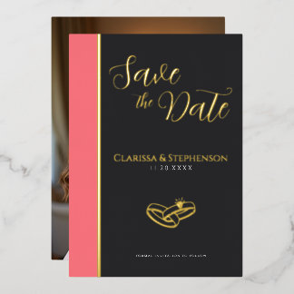 Elegant Anthracite Blush Pink Photo Save The Date Folieneinladung