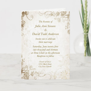Elégant Antique Gold Vintage Wedding Invitation