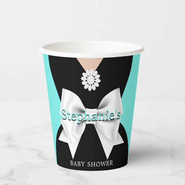 Elegant Aqua Aquamarin Glam Tiffany Babydusche Pappbecher (Vorderseite)