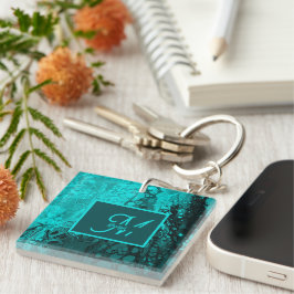 Elegant Aqua Aquamarine fette Script Monogram Schlüsselanhänger
