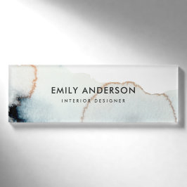 ELEGANT AQUA BLAUE GOLD BRUSH STROKE STAXTTEXTIL NAMENSCHILD