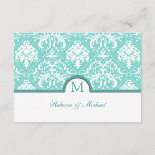 Elégant Aqua bleu et blanc Damas Monogramme RSVP