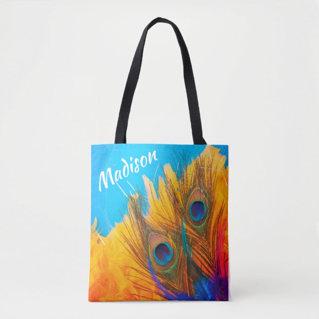 Elegant Aqua Blue and Yellow Peacock's Feathers Tasche (Vorderseite)