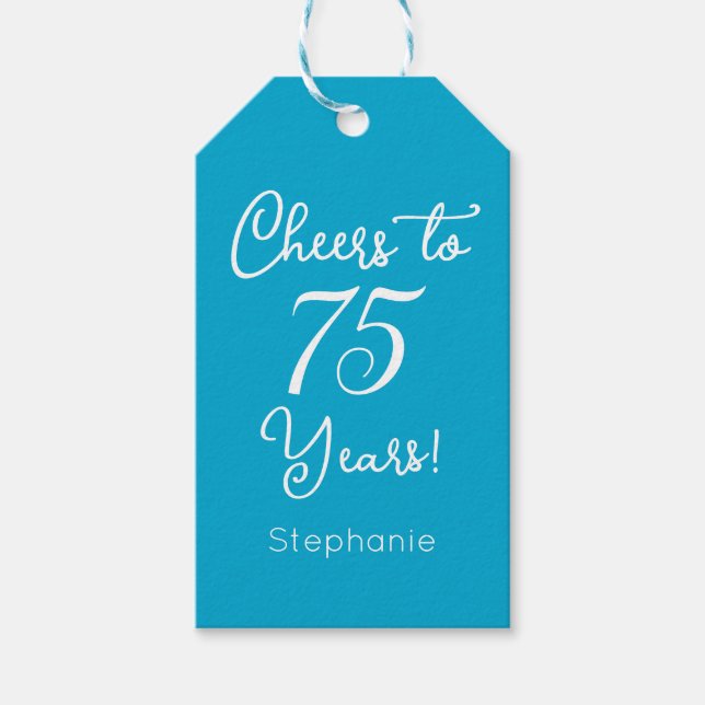 Elegant Aqua Blue Cheers bis 75 Jahre 75. Geburtst Geschenkanhänger (Vorderseite)