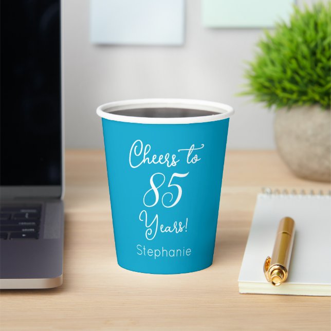 Elegant Aqua Blue Cheers bis 85 Jahre 85. Geburtst Pappbecher (InSitu)