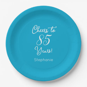 Elegant Aqua Blue Cheers bis 85 Jahre 85. Geburtst Pappteller