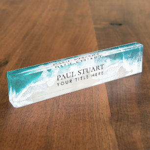 Elegant Aqua Blue Green Beach Script Namensplakette