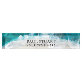 Elegant Aqua Blue Green Beach Script Namensplakette