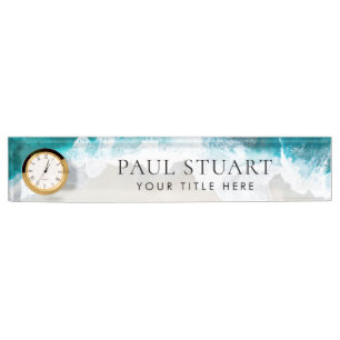 Elegant Aqua Blue Green Beach Script Namensplakette