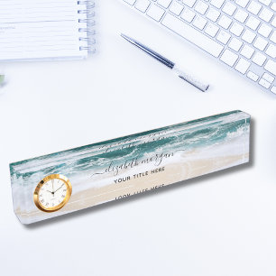 Elegant Aqua Blue Green Script Name Clock Desk Nam Namensplakette