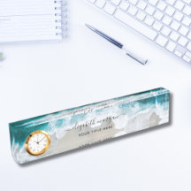 Elegant Aqua Blue Green Script Name Clock Desk Nam