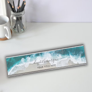 Elegant Aqua Blue Green Signature Script Name Schreibtischnamensplakette