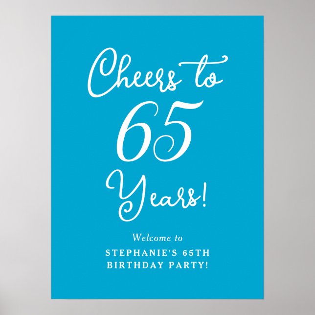 Elegant Aqua Blue jubelt bis 65 Jahre 65. Geburtst Poster (Vorne)