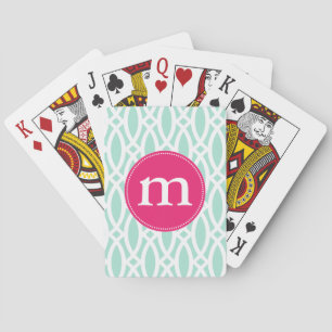 Elegant Aqua Blue Modern Trellis Personalized Spielkarten