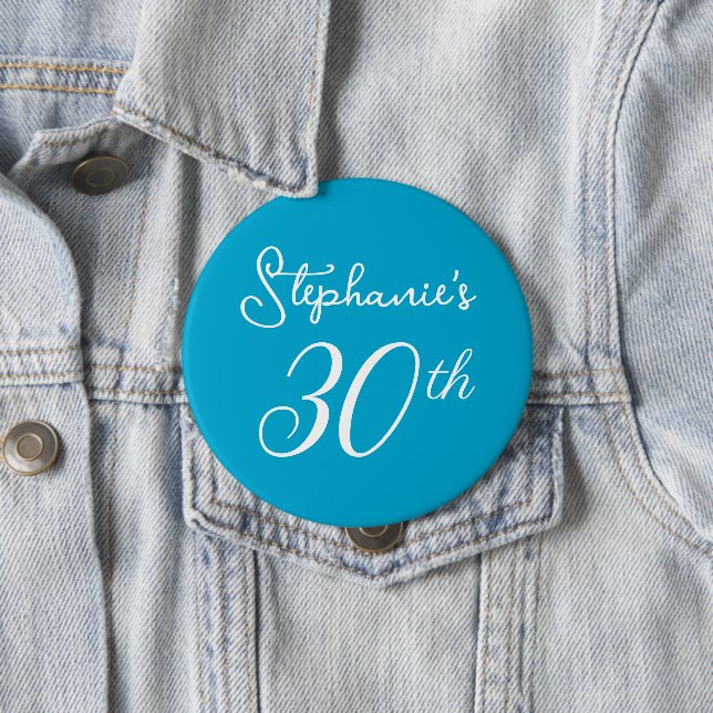 Elegant Aqua Blue Monogram 30. Geburtstag Party Button (Beispiel)