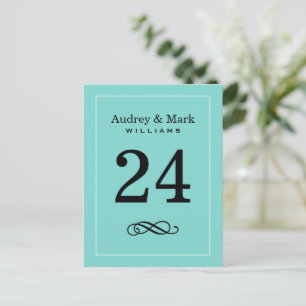Elégant Aqua Blue Monogram Mariage Numéro de table