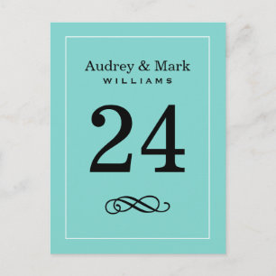 Elégant Aqua Blue Monogram Mariage Numéro de table