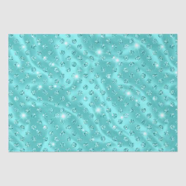 Elegant Aqua Blue Polka Dot Metallic Glitzer Seidenpapier (Vorderseite)