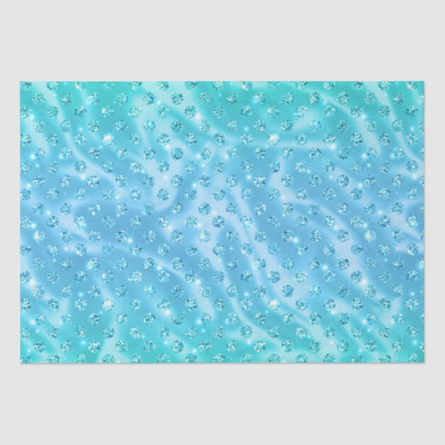 Elegant Aqua Blue Polka Dot Metallic Glitzer Seidenpapier (Vorderseite)