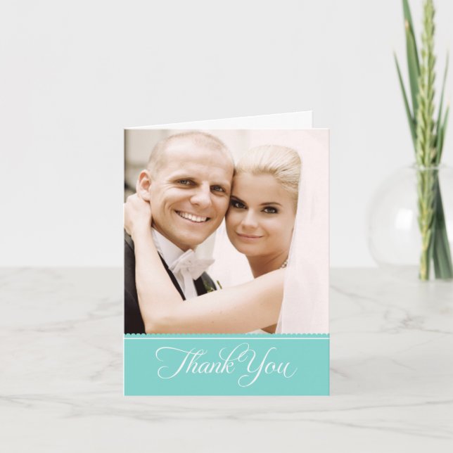Elegant Aqua Blue Scalloped Wedding Foto Dankeskarte (Vorderseite)