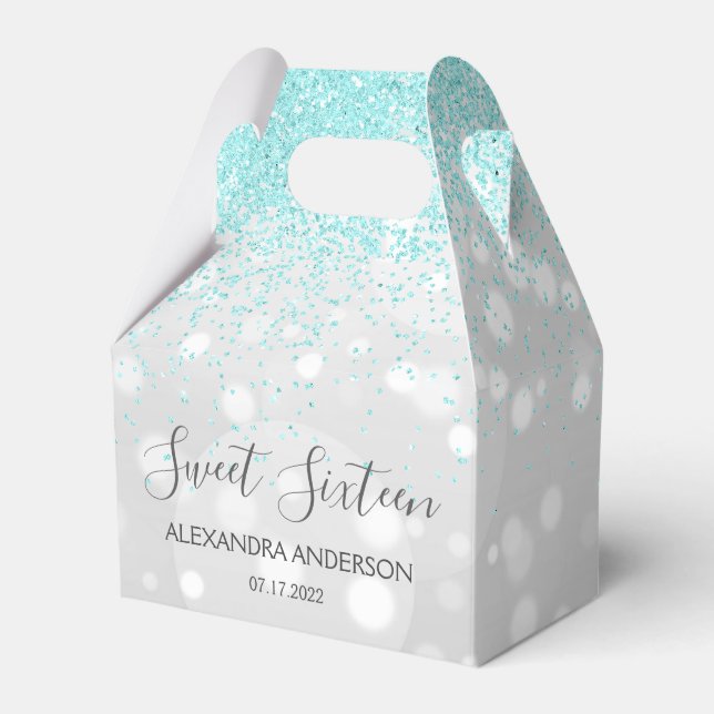 Elegant Aqua Blue Silver Glitzer 16 . Geburtstag Geschenkschachtel (Vorderseite)