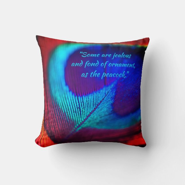 Elegant Aqua Blue und bohemian Peacock Feather Kissen (Vorderseite)