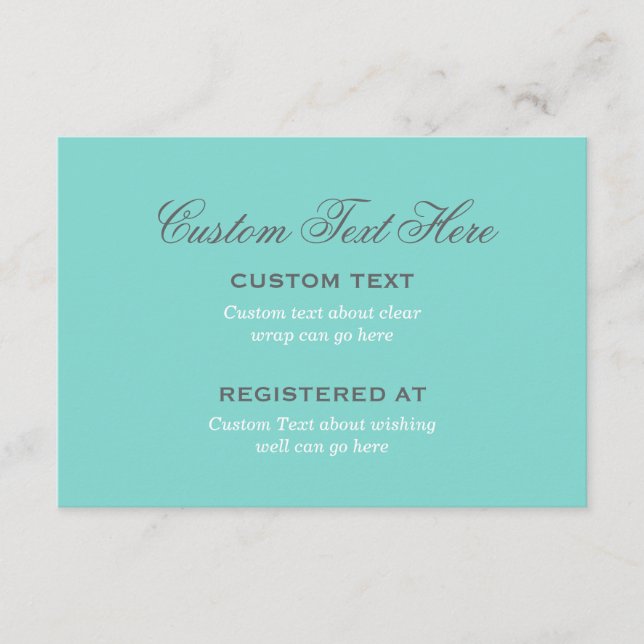 Elegant Aqua Blue Wedding Brautparty Registry Begleitkarte (Vorderseite)