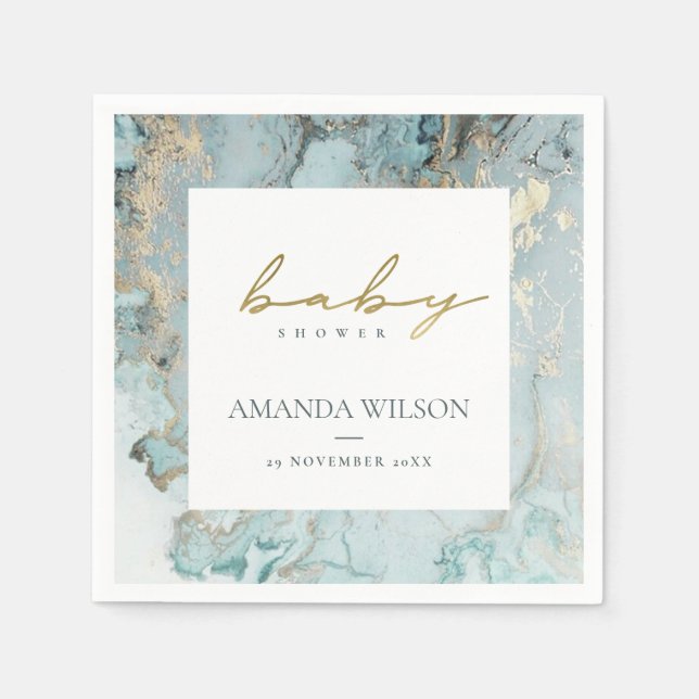 ELEGANT AQUA DUSKY BLAUE GOLD AGATE BABY SHOWER SERVIETTE (Vorderseite)