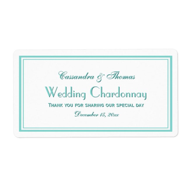 Elégant Aqua encadré 2H Étiquette bouteille à vin (Devant)