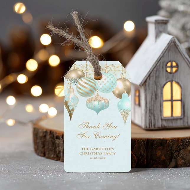 Elegant Aqua Gold Ornaments Christmas Party Geschenkanhänger (Elegant Aqua Gold Ornaments Christmas Party Gift Tags)