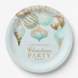 Elegant Aqua Gold Ornaments Christmas Party Pappteller