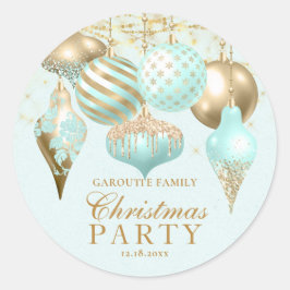 Elegant Aqua Gold Ornaments Christmas Party Runder Aufkleber