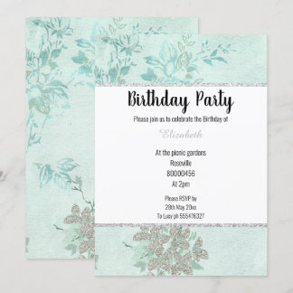 ELEGANT AQUA GREEN BLAUE SILVER GEBURTSTAG EINLADUNG
