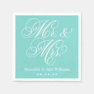 Elegant Aqua Mr. und Mrs. Script Custom Monogram Serviette