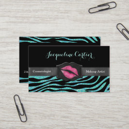 Elegant Aqua Zebra Glitzer Kiss Kosmetologe Visitenkarte