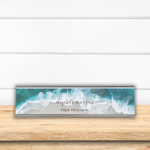 Elegant Aquablau-Grün-Signatur-Schrift-Name Schreibtischnamensplakette