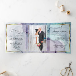 Elegant Aquamarin Amethyst Alcohol Tinte Tri-Fold  Dreifach Gefaltete Einladung