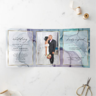 Elegant Aquamarin Amethyst Alcohol Tinte Tri-Fold  Dreifach Gefaltete Einladung