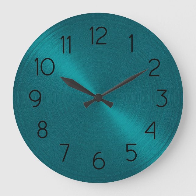 Elegant Aquamarin Blue Metallic Look Sheen Große Wanduhr (Vorderseite)