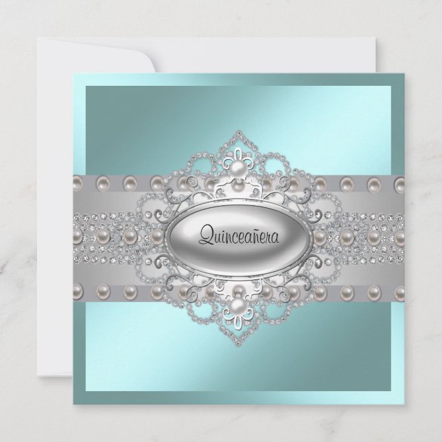 Elegant Aquamarin Blue Quinceanera Einladungen (Vorderseite)