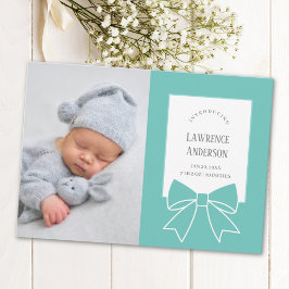 Elegant Aquamarin Blue Ribbon Bow Baby 2 Foto Birt Ankündigung
