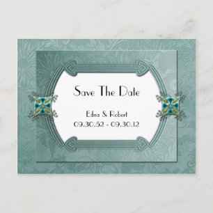 Elegant Aquamarin Damask Jubiläum Save the Date Ankündigungspostkarte