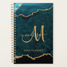 Elegant Aquamarin Gold Glitzer Agate Monogram 2024