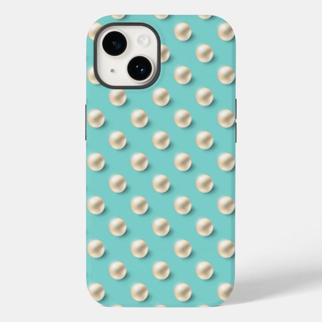 Elegant Aquamarin & Pearls iPhone Case (Rückseite)