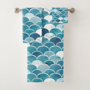 Elegant Aquamarin Türkis Blue Mermaid Scale Badhandtuch Set