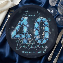 Elegant Aquamarine Blue Jewel 40th Birthday Pappteller