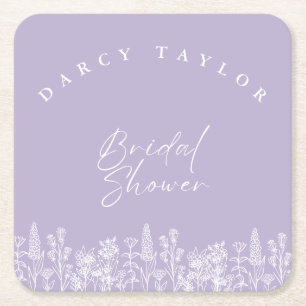 elegant, aquarell, floral, Brautdusche Lavendel Rechteckiger Pappuntersetzer