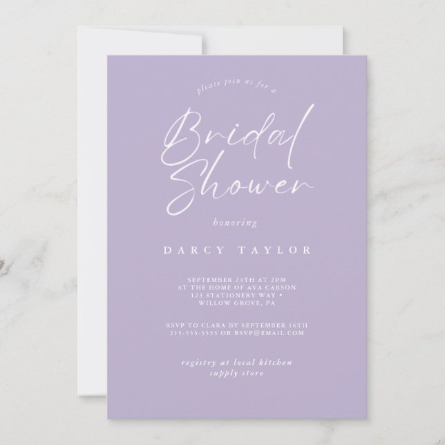 elegant,Aquarell,floral,Brautparty Lavendel Einladung (Vorderseite)