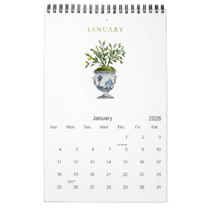 Elégant aquarelle Botanique 2026 Calendrier