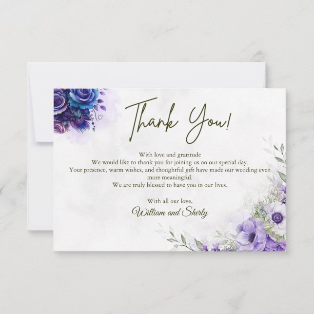 Elégant aquarelle Mariage Floral Carte de remercie (Devant)